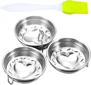 Vgvgaj Egg Poacher Cups,3x Heart & Round Shape Egg Mold - Nonstick Egg Steamer with Rack, Egg Maker Cups with Brush, Fried Egg Pancake Mold Cooker for Microwave Oven
