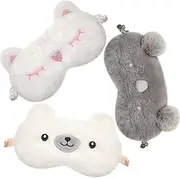 Sleeping Mask Child 3 Pieces Eye Mask Kids Sleep Mask Cute Animal Design Soft Masks for Women Children, Girls and Adult Travel Pajama Party, Adjustable and Elastic
