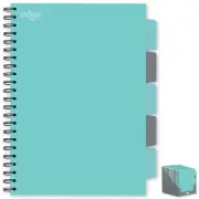 A4 Project Notebook 5 Dividers Twin Wire Soft Cover Mint Green & Grey Study Book