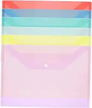 ERINGOGO 6pcs Plastic File Envelopes Button Design Document Folders A4 Office File Bags