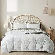 Queen Quilt Cover, 3PCS Boho Tufted Duvet Cover Queen Size, Jacquard Geometric Pattern Bedding Sets-1 White Duvet Cover & 2 Pillowcases