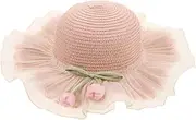 [FOMIYES] Girl Summer Straw Sun Hat Breathable Wide Brim Beach Cap with Adjustable Strap Children Girls Bucket Hat for Sun Protection Pink