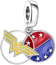[The Charmery] Woman Superhero Charm 925 Silver Charm Compatible with Pandora Charms, Trollbeads, Chamilia, Biagi and Many Other UK Charm Bracelets., Small, Metal, No Gemstone