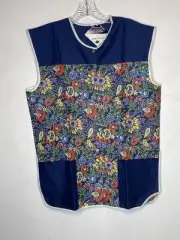 Vintage Smock Apron Art Cooking Snap Button Front Made In USA Farm Floral