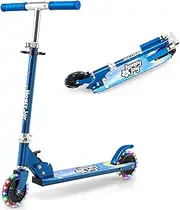 HONEY JOY Kids Folding Kick Scooter, Scooter for Toddlers w/3 Adjustable Heights, 2 Light Up Flashing Wheels & Rear Brake System, Portable Aluminum Alloy Scooter for Girls Boys Over 3 Years Old