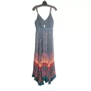Alice + Olivia Women's Gloria Chain Strap Bohemian pleated Maxi Dress Size 2