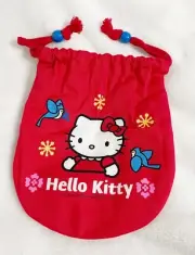 Sanrio, Hello Kitty Double Sided Red Mini Fabric Pull String Tote Bag, 2002