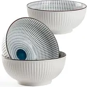 Hesen 60 oz Large Soup Bowl, Pho Bowls, Japanese Ramen Bowl Set, Big Porcelain Bowls Set of 3, 8 inches, Stripe Pattern