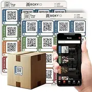 BoxyID QR Code Smart Labels for Moving Boxes & Supplies | Premium Color QR Code Stickers | Track, Pack, and Unpack with Ease Using Free App | Simplify Your Move, 32 Count (Standard)