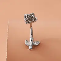 在飛比找蝦皮購物優惠-1個優雅玫瑰花鋯石臍環女士貼身穿孔身體珠寶情人節禮物