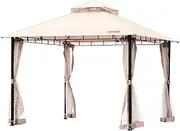 VEVOR Patio Gazebo for 6-8 Person, 3.05 x 3.05 m Backyard Gazebo, with Mosquito Netting, Metal Frame, and PU Coated 180G Polyester, Outdoor Canopy Shelter for Patio, Backyard, Lawn, Garden, Deck