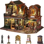 Yoyoom DIY Miniature House Kit, Tiny Home Kit with LED Light, DIY Wooden Dollhouse Kit Mini House Building Kit for Adults Teens, Creative Crafts Book Nook Kit (Book Shop)
