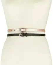 INC International Concepts 2-for-1 Solid Belts, Black/Pink, XL