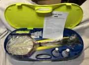 New, Sharper Image Portable Badminton Set, 4 Rackets With LED Birdies In Case