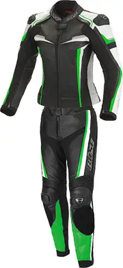 Büse Mille Two Piece Ladies Motorcycle Leather Suit, black-green, Size 34 for Women Black Green