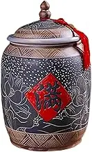 Ceramic Rice Bucket Rice Container with Lid, Chinese Ceramic Food Storage Container, Kitchen Sealed Grain Dispenser, for Coffee(15KG)