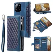 Zipper Wallet Rhombus Leather Cover Phone Case For Xiaomi 14 Pro, With Strap