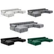 Foret 6 Seater Sofa Modular Arm Ottoman Tufted Velvet Lounge Couch Chaise 5 Colors