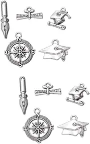Operitacx 2sets Alloy Graduation Charms DIY Necklace Pendant Set Compass Pen Diploma Shapes for Custom Jewelry 100pcs*2