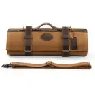 Knife Roll Bag Oil Wax Canvas Crazy Horse Leather Kitchen Accessories Kitchenwar