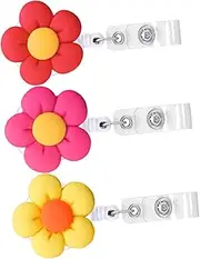 GARIOUANS 3Pcs Flower Retractable Badge Holders Nurse Badge Reels for Id Cards Practical Key Chain Clips for Office Hospital Students and Teachers