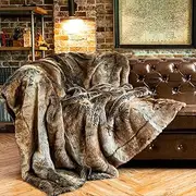 Battilo Luxury Brown Faux Fur Blanket Thick Warm Elegant Cozy Fuzzy Throw for Couch, Bed, Sofa Fluffy Blankets Decorative Reversible to Plush Velvet, 127x152cm
