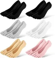 [Ptwola] 6 Pcs Women Bunion Relief Socks No Show Low Cut Liner Five Finger Socks Compression Correction Alignment Toe Sock Athletic Breathable Full Toe Separator Sock for Men Yoga Non Slip Heel Grip,