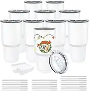 YOUKE OLA 10 Pack Sublimation Tumbler Blank Bulk Stainless Steel Double Wall Vacuum Insulated Coffee Travel Tumbler Car Cups with Shrink Wrap & Straws, White 30oz