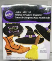 New Wilton Metal Halloween Cookie Cutters Set of 4 Broom Boot Cauldron Hat