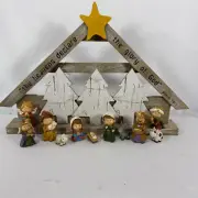 AGD Christmas Decor - Resin Children Nativity Lighted Stable Wood Manger Set