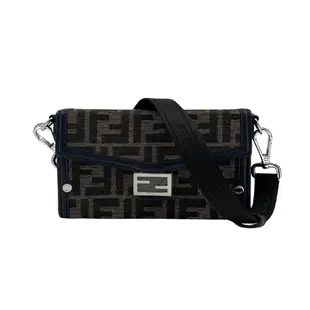 Fendi Mini Soft Trunk Baguette 帆布斜背手機包(7AS139-深藍/棕)