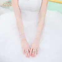 在飛比找Yahoo!奇摩拍賣優惠-【熱賣精選】新娘結婚長款白色珍珠網紗手套春夏季婚紗旅拍拍照遮