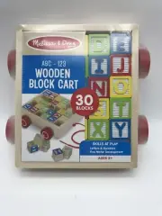 Melissa & Doug Classic ABC 123 Alphabet Wooden Block Cart 30 Wood Blocks NEW
