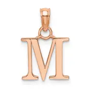 14K Rose Gold Polished Block Letter M Initial Pendant