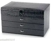 Jaclyn Smith Embossed Moc Croc 3-Drawer Jewelry Box - Black