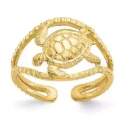 Solid 14k Yellow Gold Wide Beaded Sea Turtle Adjustable Toe Ring - Vintage toe