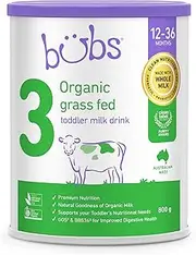 Bubs Organic Grass Fed Toddler Milk Stage 3, Toddlers 12-36 Months, Made with Non-GMO Organic Milk, 800g