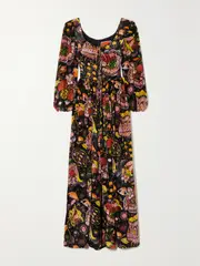 [La DoubleJ] La DoubleJ - Wanderlust Lace-up Floral-print Devoré-velvet Maxi Dress - Black - medium medium Black