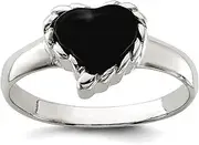 [JewelryWeb] 925 Sterling Silver Solid Simulated Onyx Love Heart Ring Statement-Ring for Women