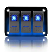3 Gang Toggle Rocker Switch Panel Dual USB for Car Boat Marine RV Truck Blue LED