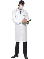 Doctor White Long Lab Coat Hospital Surgeon Fancy Dress Costume With Mask