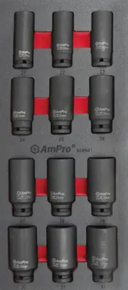 Ampro 1/2" Drive Metric Deep Impact Socket Set 12 Piece AS6661