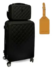 [PIERRE CARDIN] Metro Medium Hard Shell with Mini Beauty Case Set + Assorted Leather Tag in Black