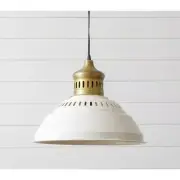 Round Pendant Light in Antique Brass And White metal