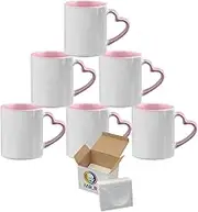 MR.R Sublimation Blank Dishwasher Ceramic Mug,Blank Coated Cup,Sublimation Blank Mugs,Classic Cup with Pink Color Inner Mug and Heart Handle,11oz ,Set of 6 pcs per Carton