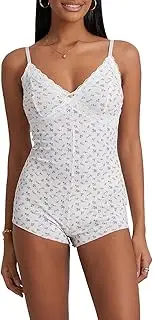 [Ｗoowayo] Women's Summer Sleeveless Floral Tank Romper Backless V Neck Short Jumpsuit Seamless Yoga Bodysuit Bodycon Clubwear (Pink, L)