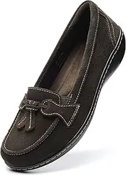[Osslue] Women's Classic Microsuede Leather Penny Loafers Retro Ladies Moccasins Driving Mocs Fashion Tassel Boat Shoes Comfort Slip-On Casual Walking Flats