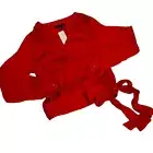Express Satin LoWrap Top Blouse Longsleeve Front Tie Red Womens Extra Smal XS NW