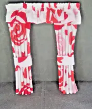 Dolls house curtains - Red & white RUFFLED PELMET 1:12TH SCALE