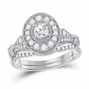 14kt White Gold Round Diamond Bridal Wedding Ring Band Set 1 Ctw